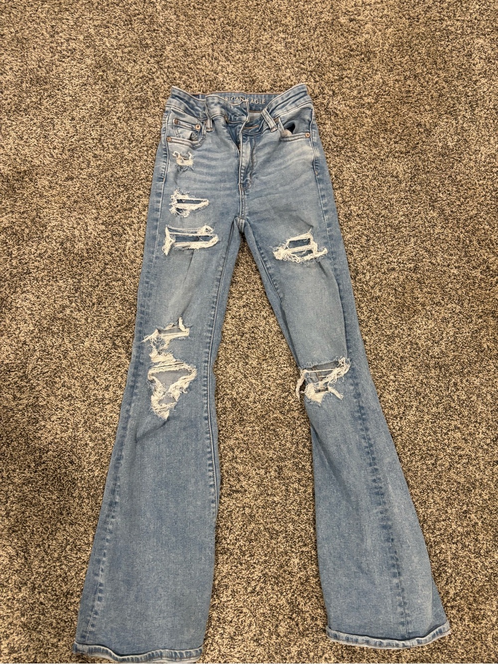 American Eagle Outfitters Light Blue Distressed Flare Jeans